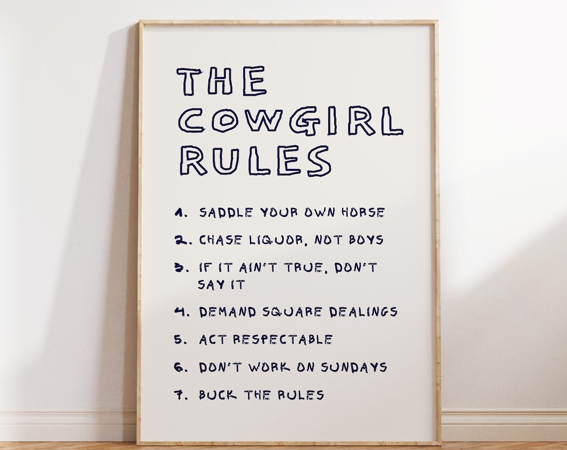 The Cowgirl Rules Funny Blue Western Quote Typography Poster