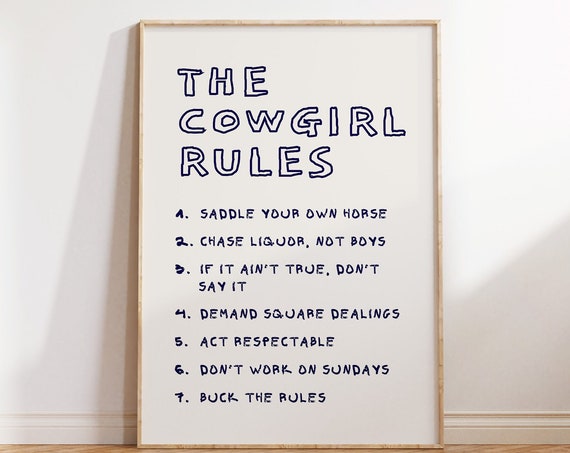 The Cowgirl Rules Print Western Home Decor Modern Southwestern Wall Art Cowgirl Quote Poster Blue Trendy Wall Art 1 Print