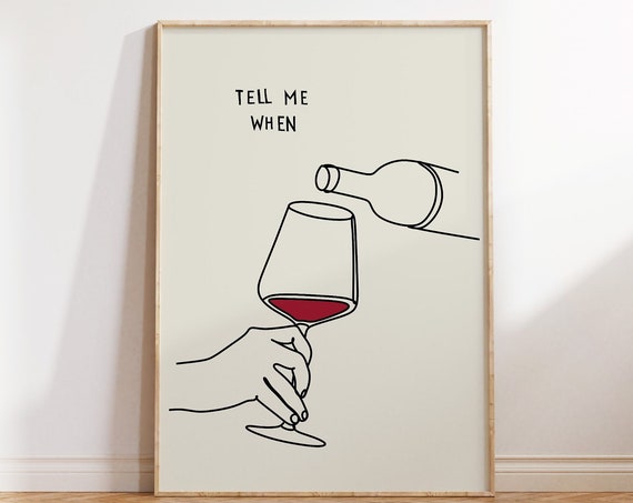 Modern Wine Print Funny Kitchen Decor Bar Cart Wall Art Wine Bottle Poster Drinking Quote Print Line Art Poster 1 Print