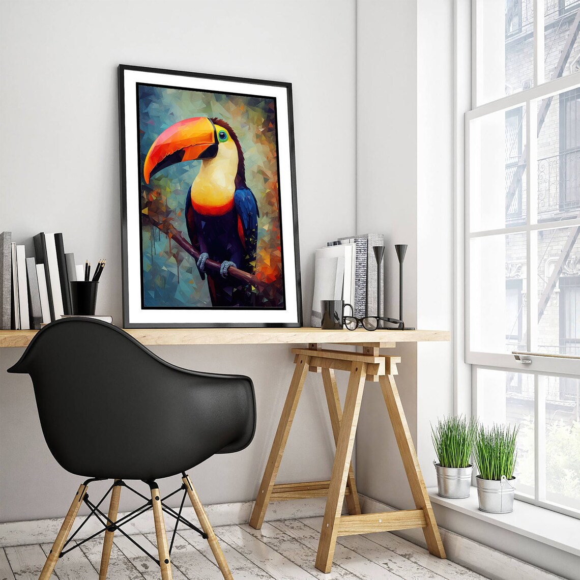 Toucan Brush Strokes Art Print, Wildlife Bird Study
