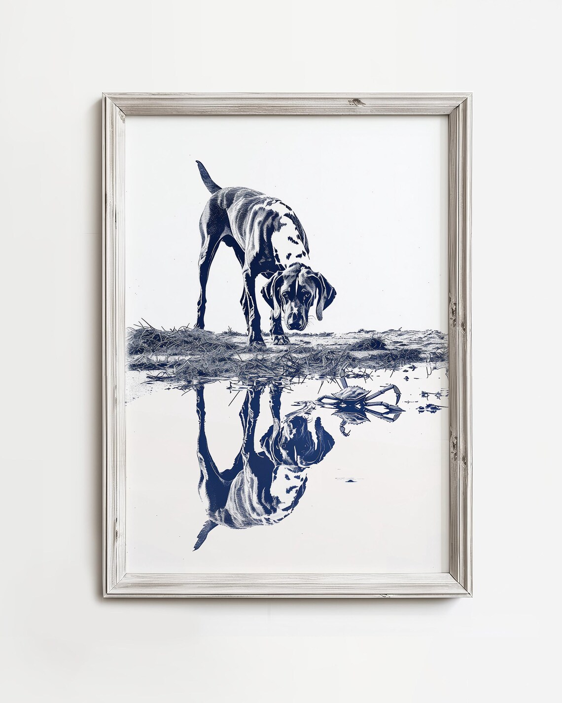 Pointer Dog Spots Crab Coastal Ocean Life Art Print