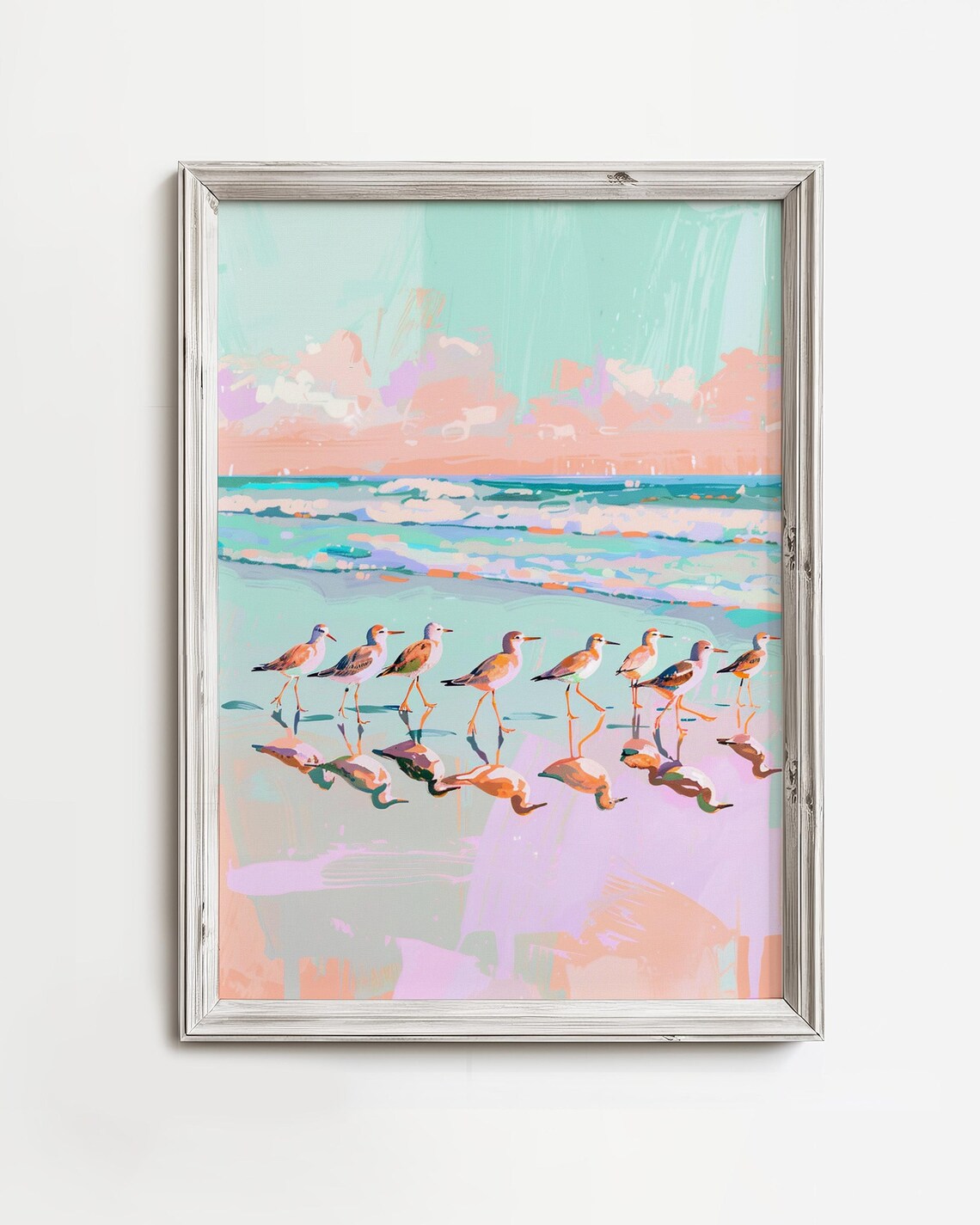 Sand Pipers In Line Coastal Shore Birds Art Print