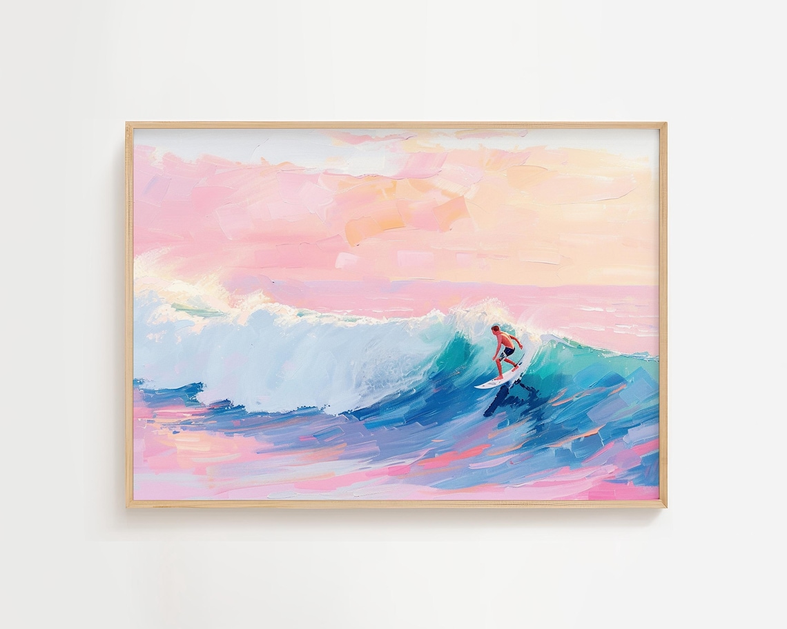 Surfing Paradise Pastel Watercolor Surf Travel Poster