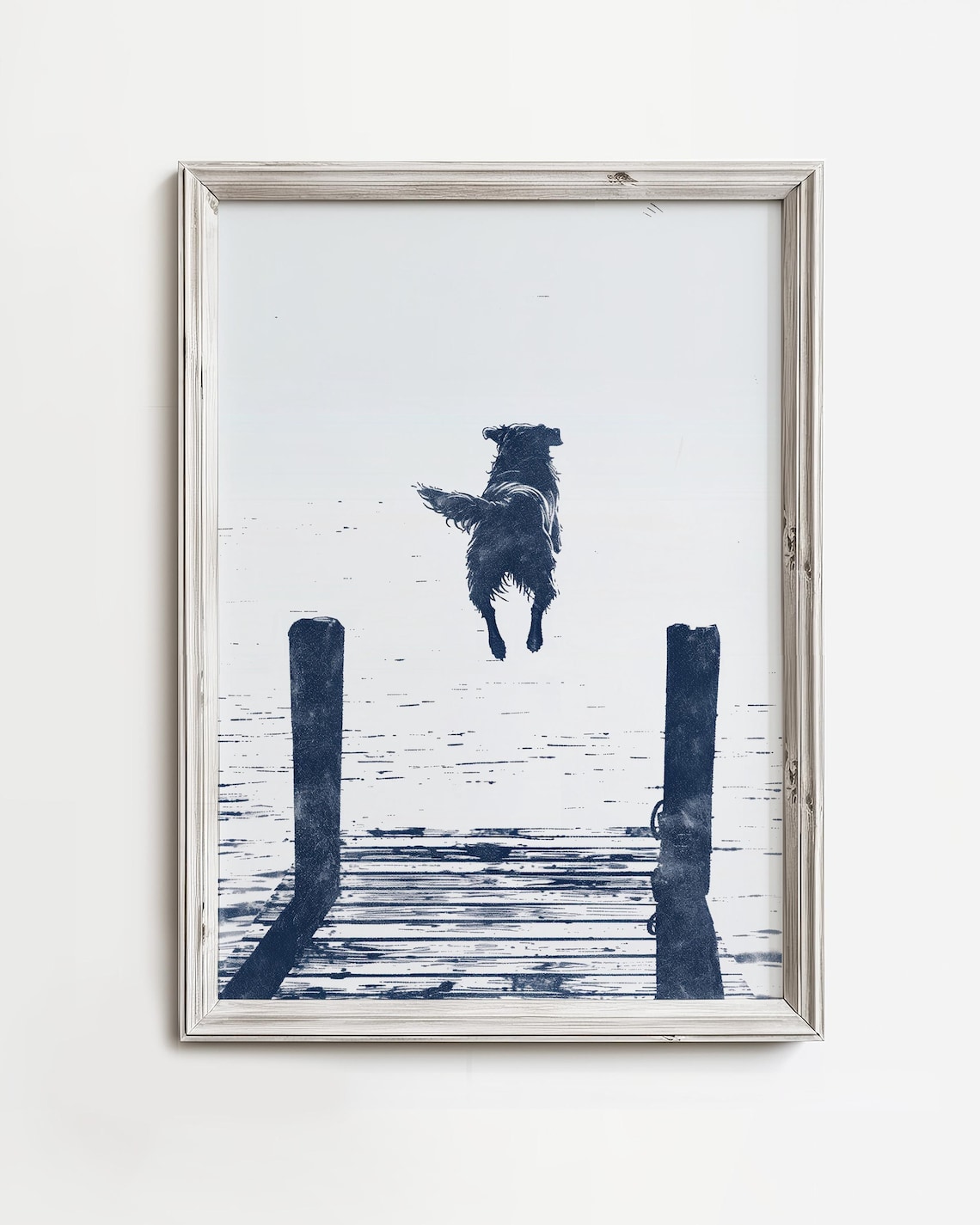 Happy Golden Retriever Dock Jump Summer Lake Art Print