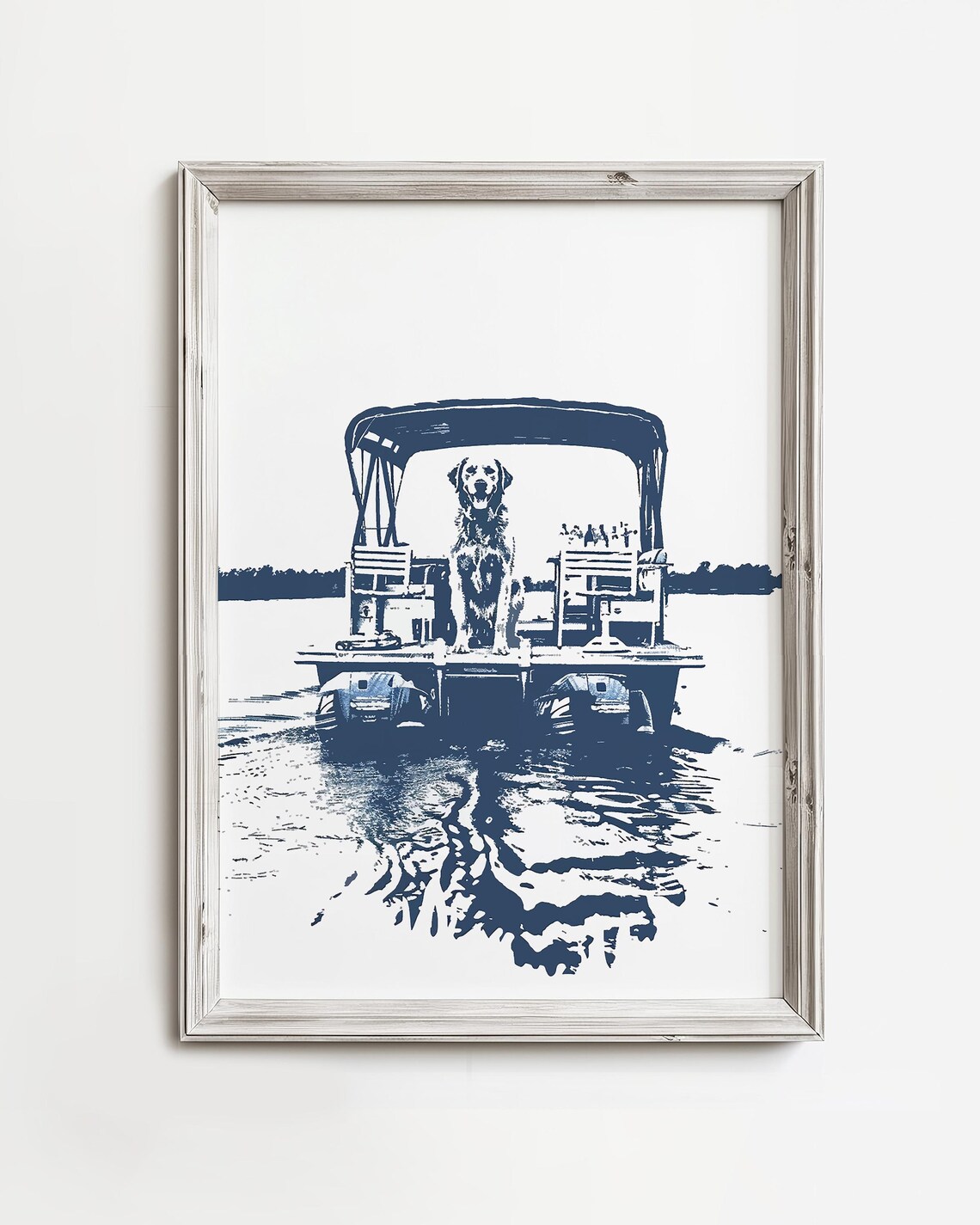 Golden Retriever On Pontoon Boat, Summer Dog Art Print