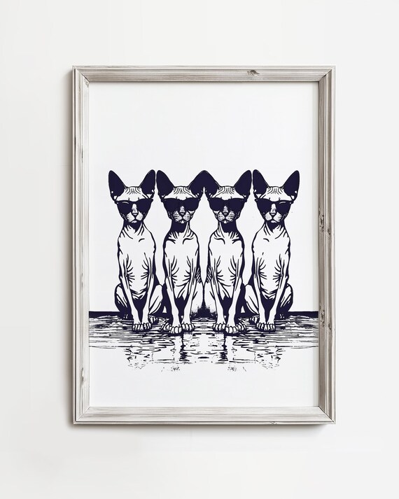 Sphynx Cats in Sunglasses Cool Beach Summer Fun Coastal Art Poster