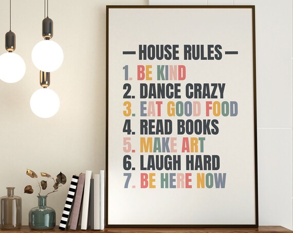House Rules Wall Art Trendy Colorful Typography Retro Aesthetic Apartment Minimalist Room Decor Cute Entryway Poster