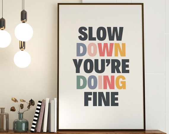 Youre Doing Fine Wall Art Colorful Inspiration Typography Preppy Motivational Print Cute Positive Quote Room Decor