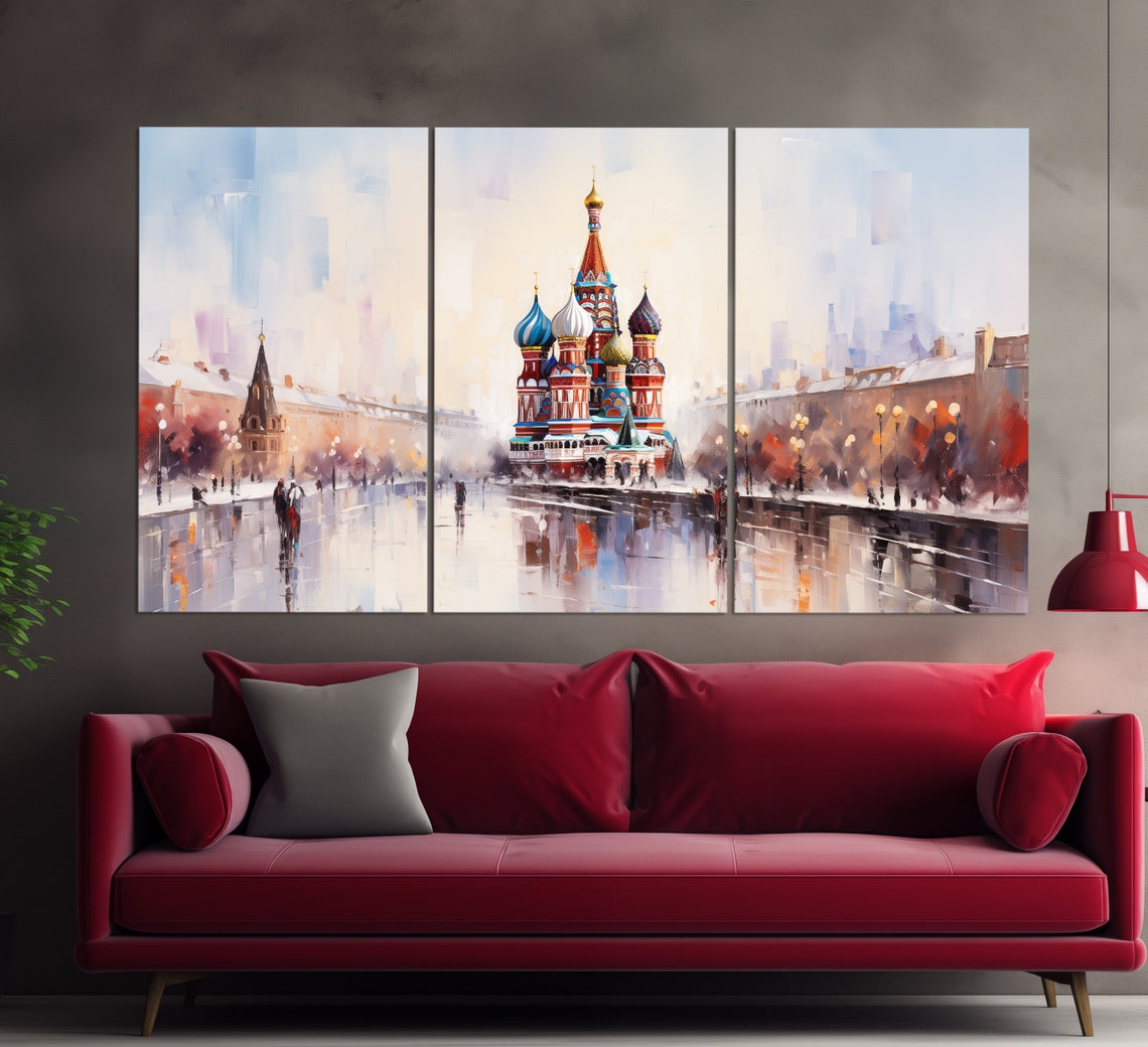 Saint Basils Cathedral Moscow Watercolor Street Reflections Poster - Image 2