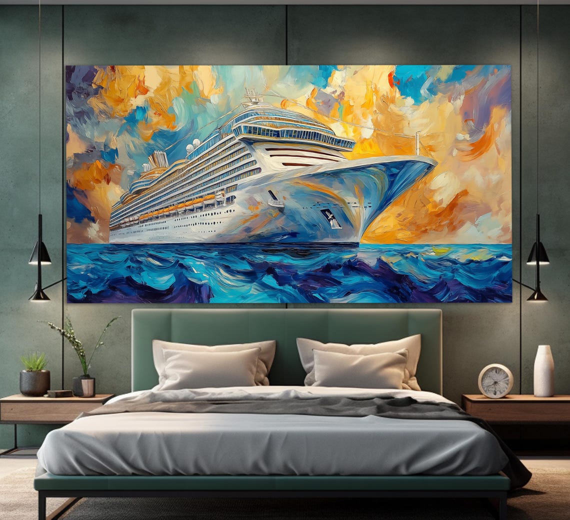 Cruise Ship Print In A Vintage Oil Painting Style Cruise Ship Painting Cruise Ship Poster Travel Agency Decor Travel Wall Art