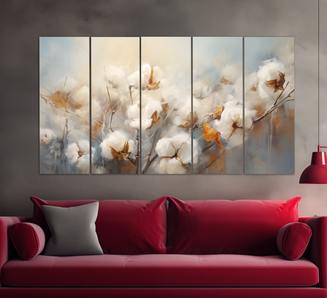 Cotton Flower Blooms Soft Neutral Tones Elegant Floral Art Poster - Image 2