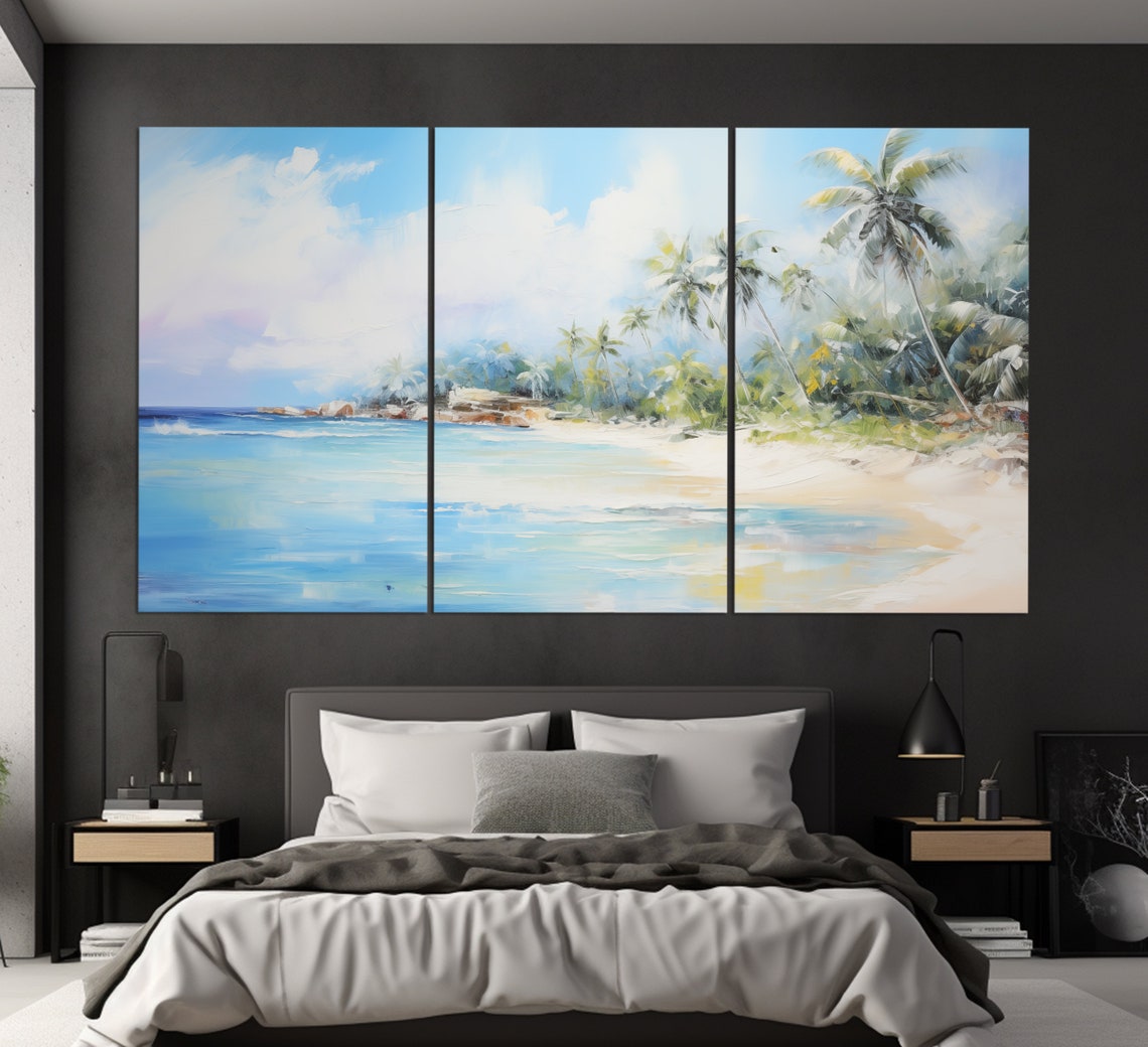 Tropical Paradise Beach Palm Trees Turquoise Ocean Painting Poster - Image 6