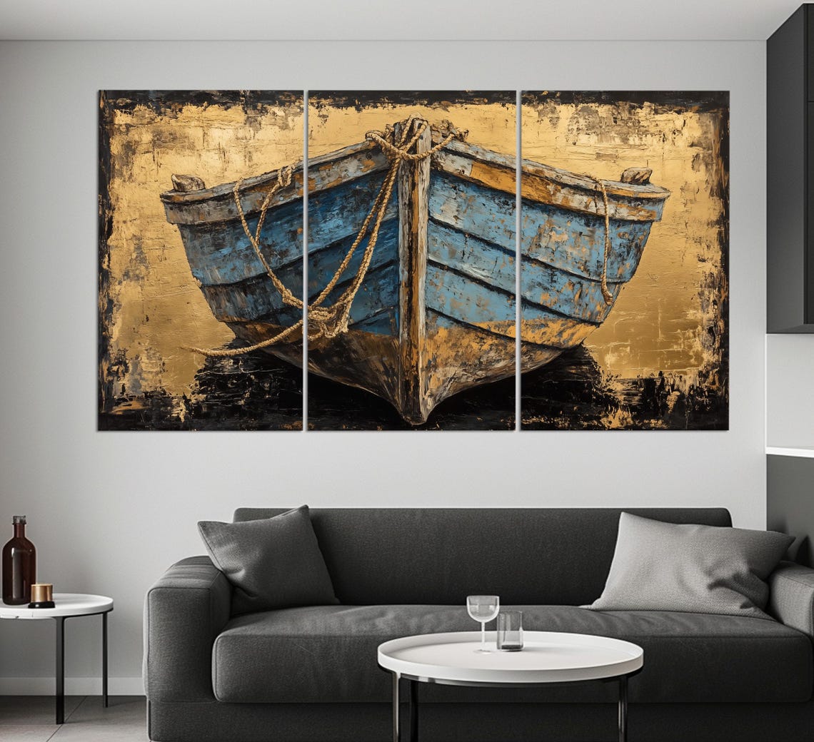 Old Wooden Boat Print In A Vintage Oil Painting Style Abstract Fishing Wall Art Old Fishing Boat Painting Retro Nautical Poster - Image 6