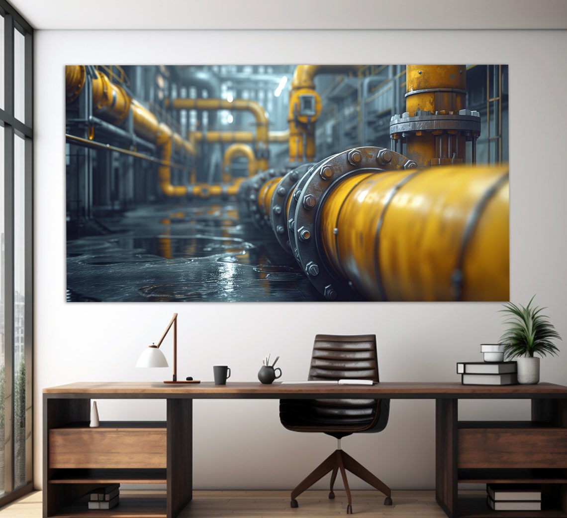 Industrial Factory Interior with Yellow Pipes Machinery Wall Art - Image 5