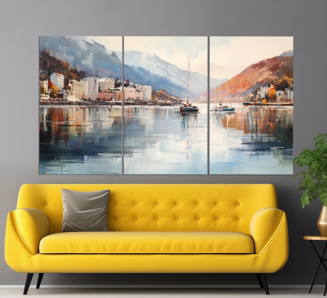 Oslo Harbor Fjord Mountains Watercolor Sailboats Norway Travel Poster - Image 3