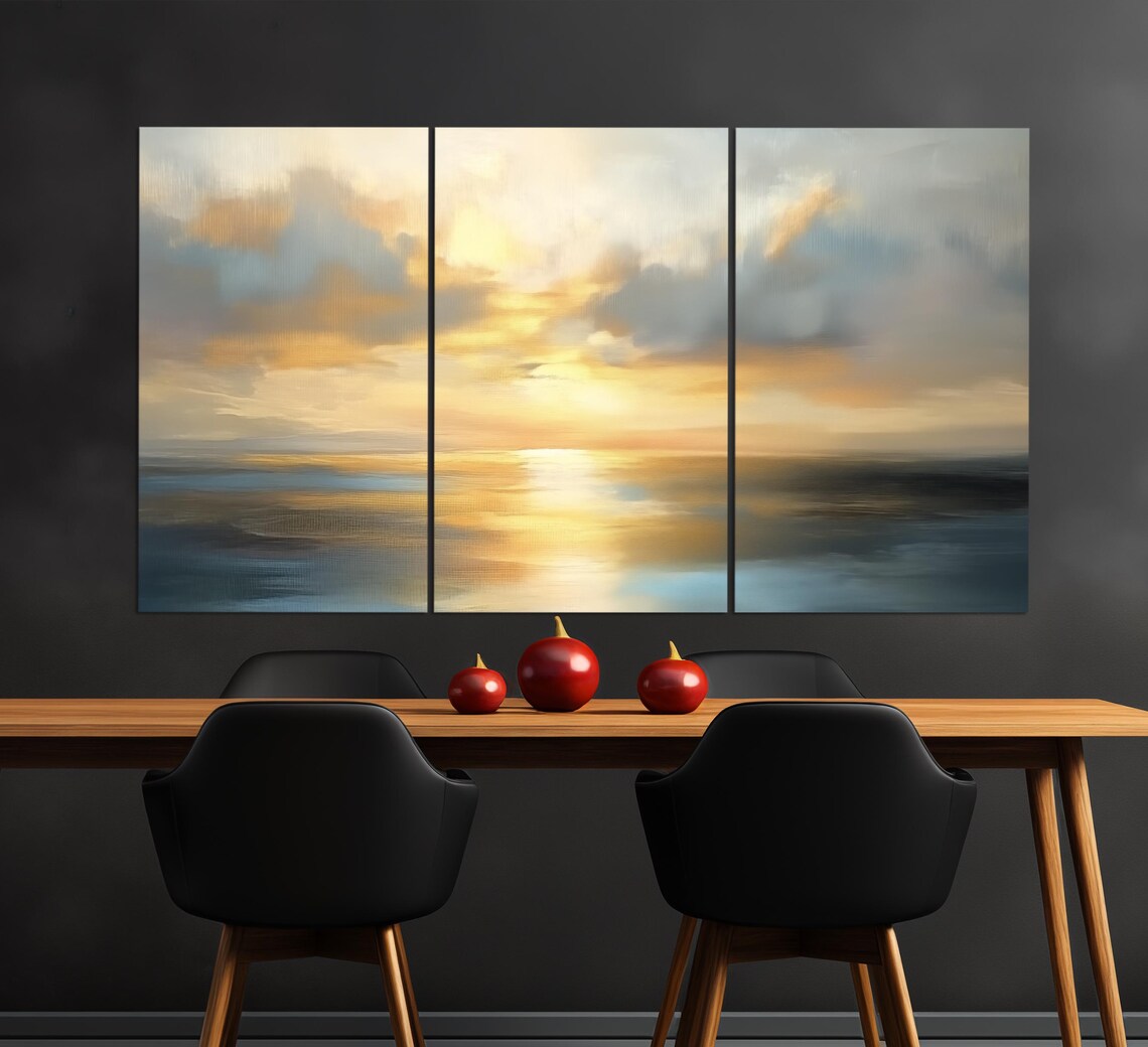 Golden Ocean Sunset Calm Sea Reflections Oil Painting Travel Poster - Image 3