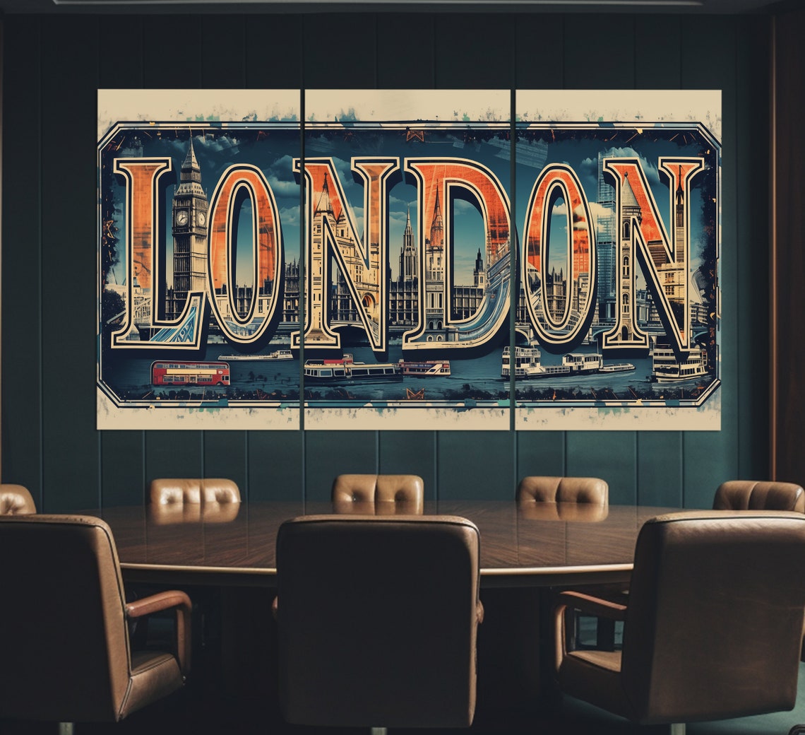 London Sign Print Abstract London Wall Art Modern London Print London Painting London Office Wall Decor United Kingdom Wall Art - Image 2