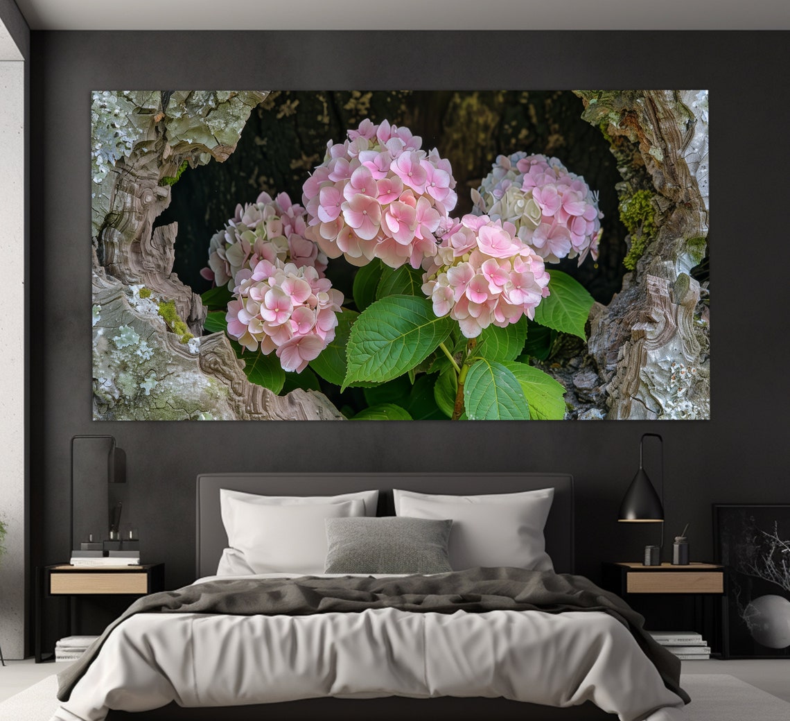 Pink Hydrangea Blooms Weathered Wood Garden Flower Photography Poster