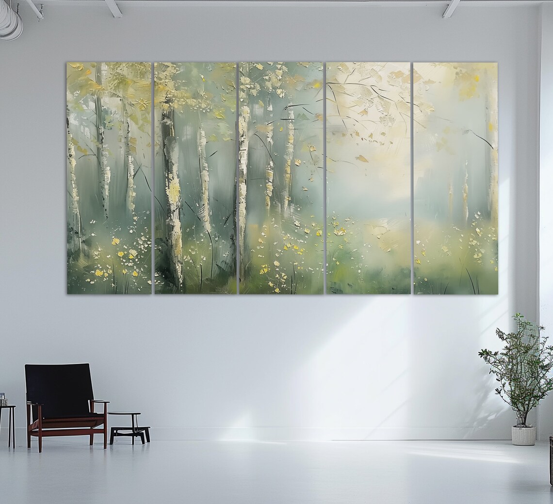 Abstract Spring Forest Print Spring Forest Wall Art Mystical Forest Poster Bedroom Wall Decor Soft Tones Spring Trees Painting - Image 2