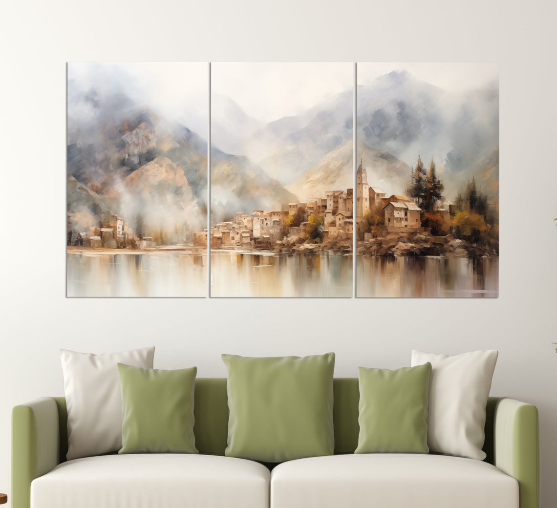 Andorra La Vella Misty Mountain Village Lake Reflection Travel Poster - Image 3