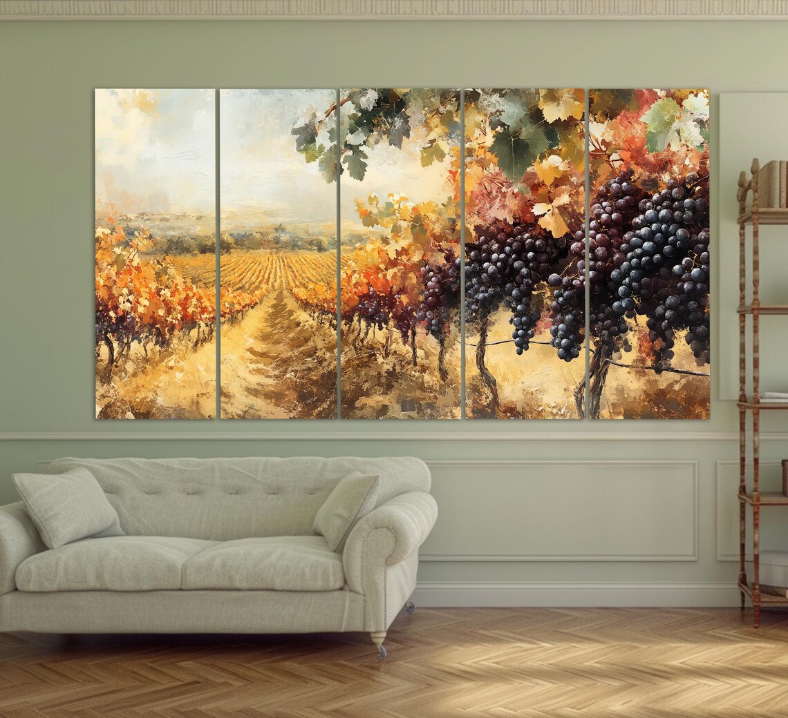 Cyprus Vineyards Autumn Golden Rows Ripe Dark Grapes Wine Country Wall Art - Image 2