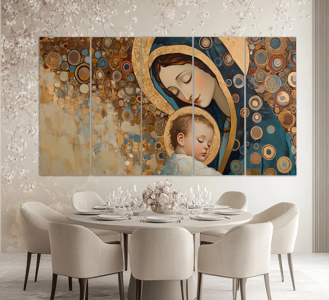 Virgin And Child Klimt Style Gold Madonna Religious Painting Wall Art - Image 2