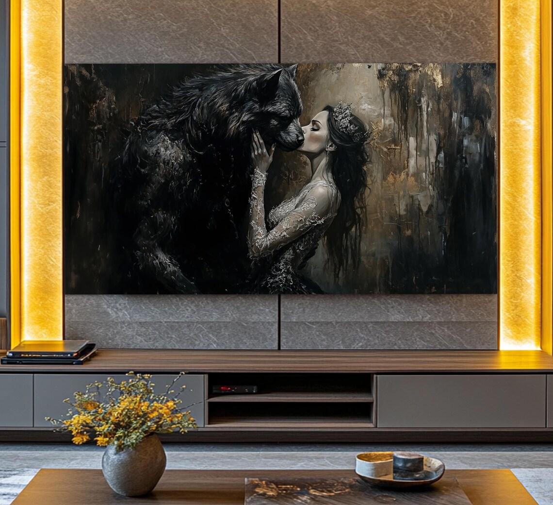 Beauty and Werewolf Gothic Halloween Art Print - Image 4