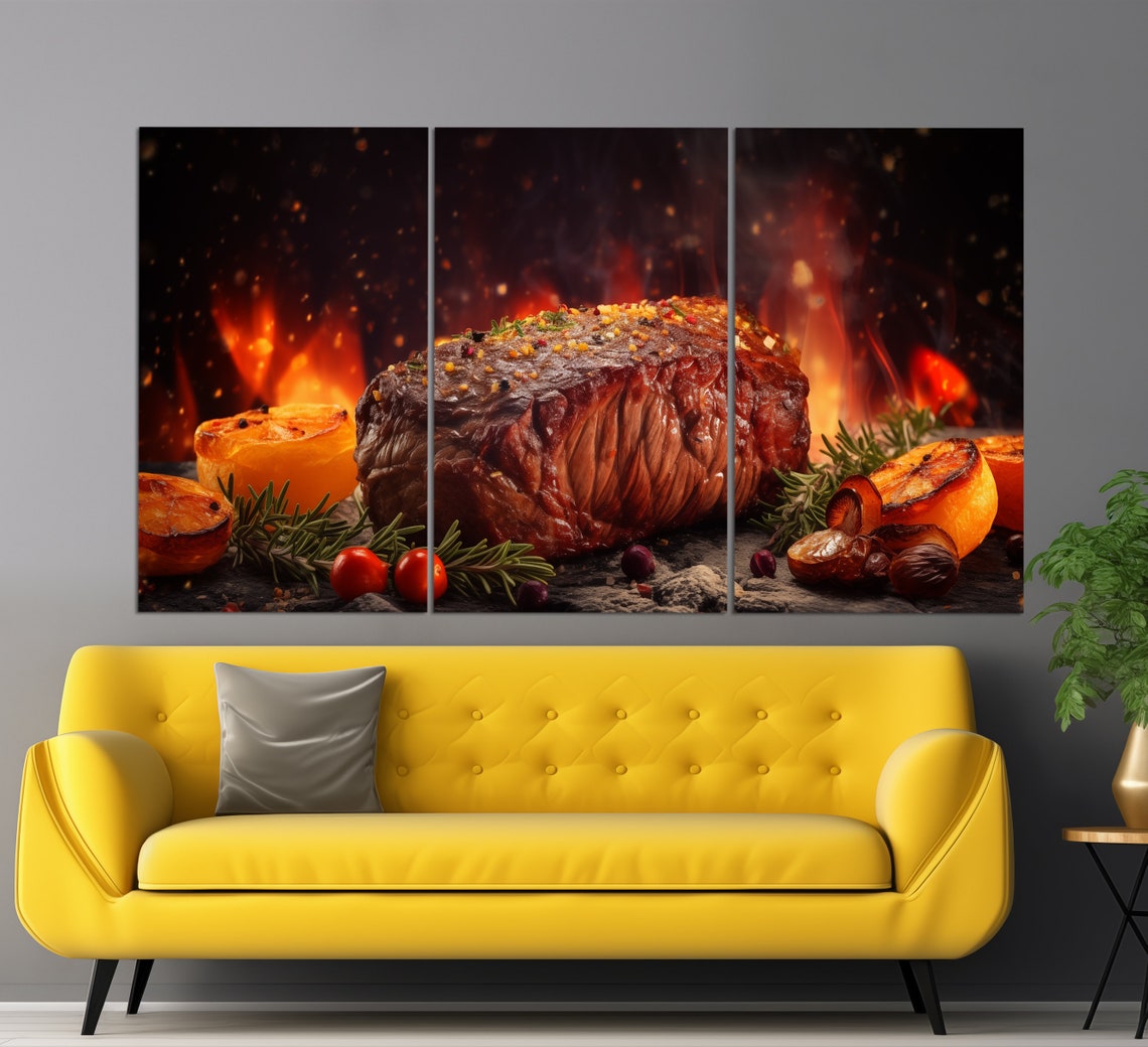 Juicy Grilled Steak Flames Rosemary Citrus Bold Kitchen Dining Poster - Image 3
