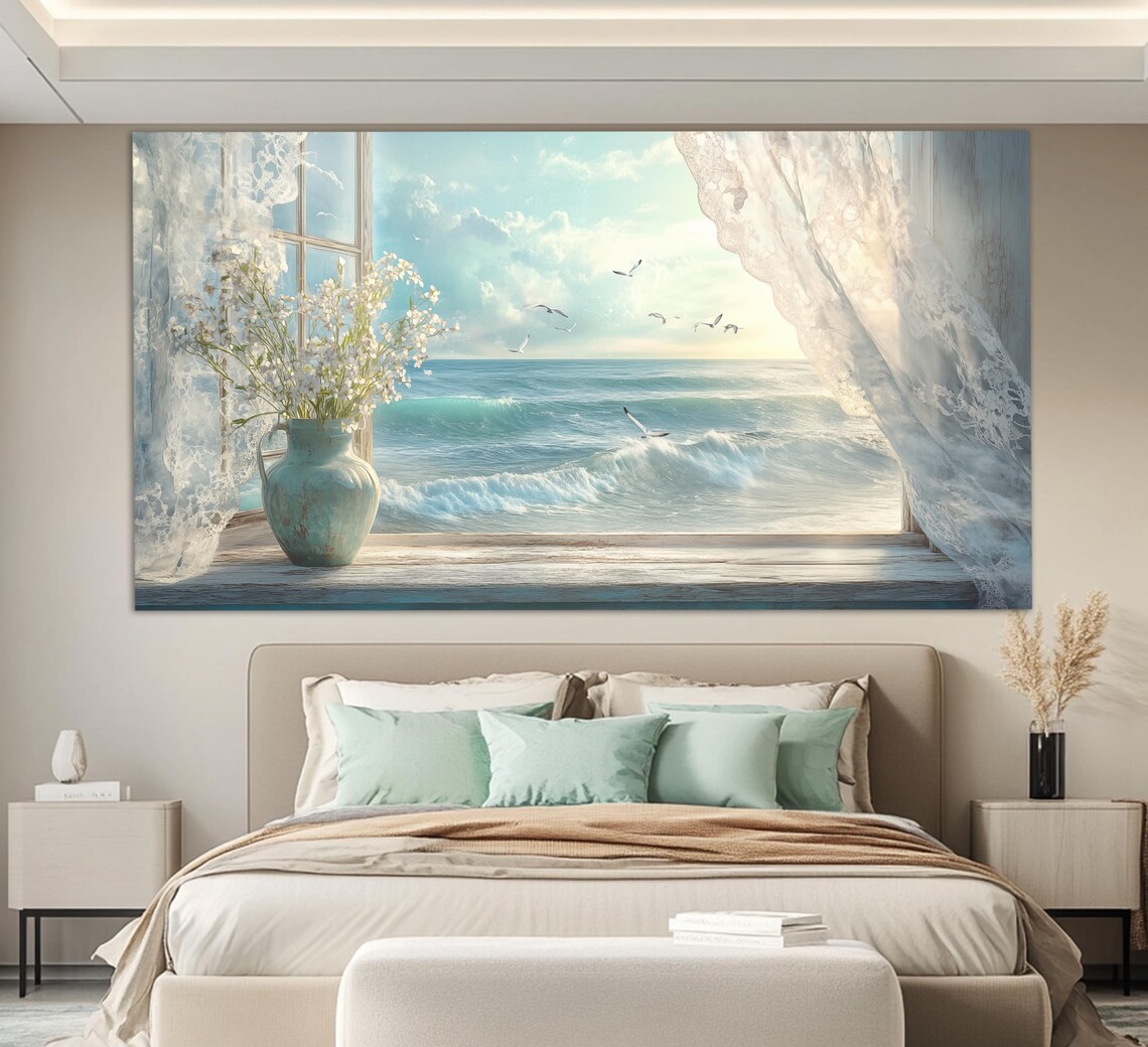 Sea View From Open Window, Nautical Wall Art Print