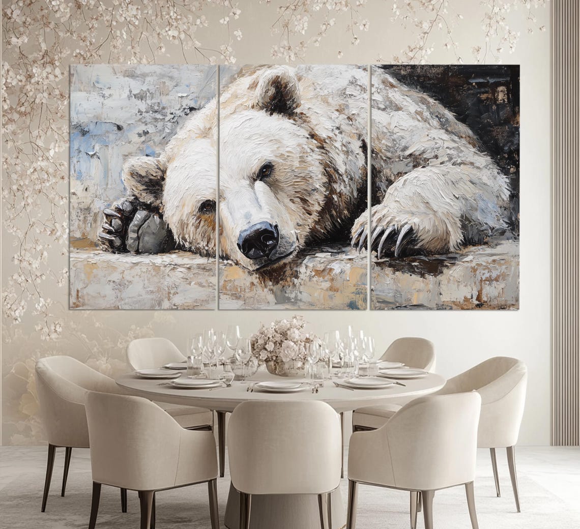 Sleepy Polar Bear Resting Head on Paws White Impasto Art Poster - Image 6