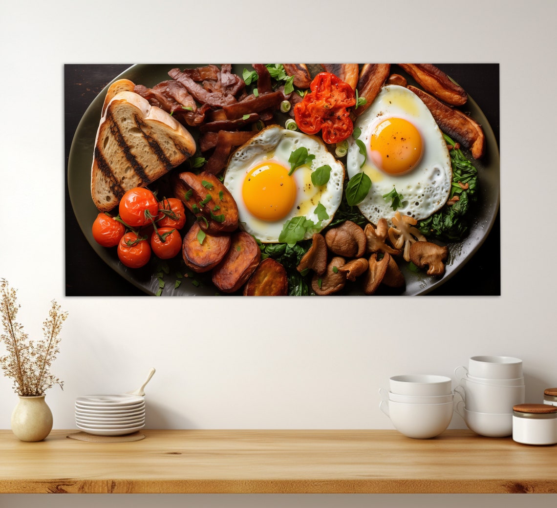 Hearty Full English Breakfast Platter Eggs Bacon Toast Food Art Poster - Image 3