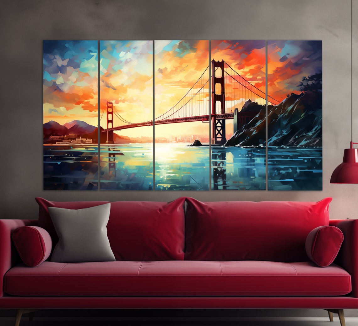 Golden Gate Bridge Sunset Colorful Sky San Francisco Travel Poster - Image 2