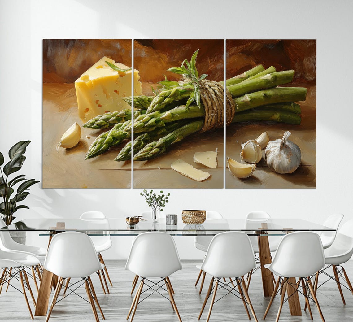 Asparagus Bunch With Cheese Wedge And Garlic Vintage Still Life Poster - Image 6