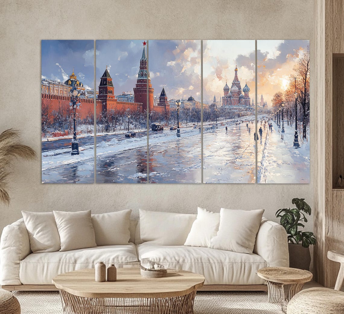 Moscow Winter Red Square Kremlin Saint Basils Oil Painting Snow Poster - Image 2