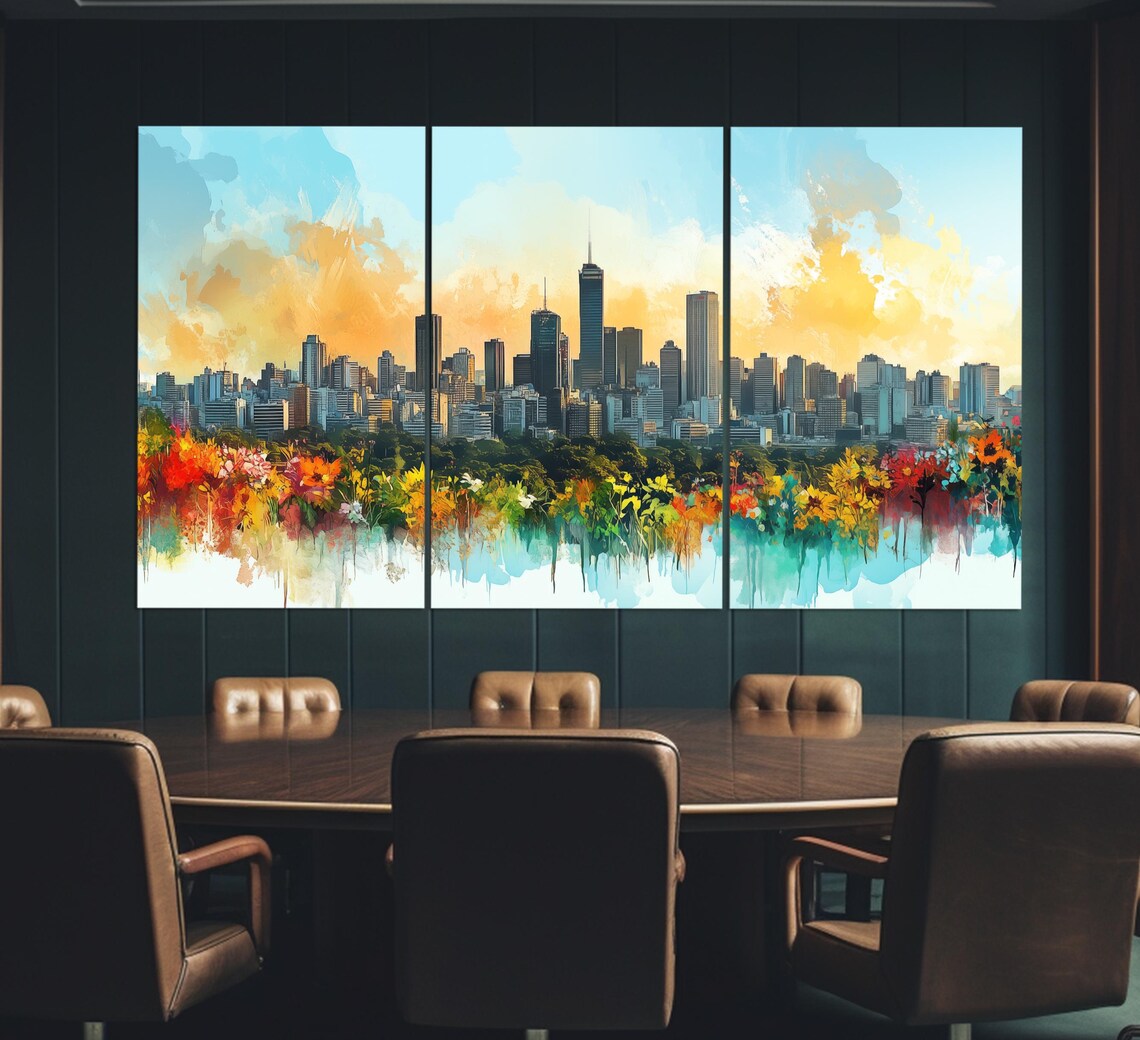 Sao Paulo Brazil Skyline Sunset Blossoms Watercolor Travel Poster - Image 3