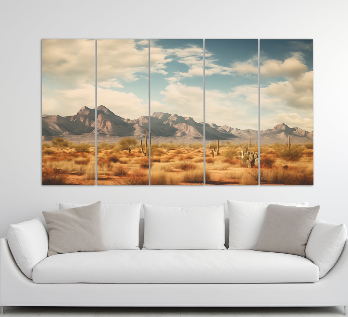 Arizona Desert Print In A Neutral Oil Painting Colors Saguaro In Arizona Wall Art Neutral Colors Painting Arizona Art - Image 2