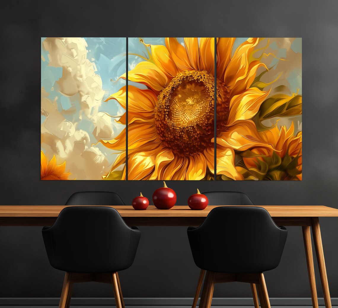 Sunflower Print In A Vintage Oil Painting Style Sunflowers Wall Art Abstract Sunflower Painting Romantic Gift Floral Art - Image 4