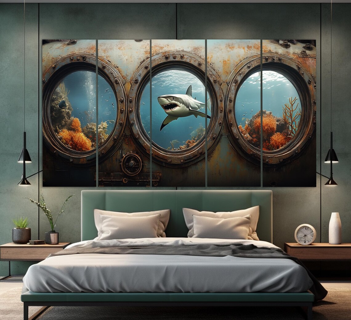 Shark Underwater World Art Print, Diving Wall Decor - Image 2
