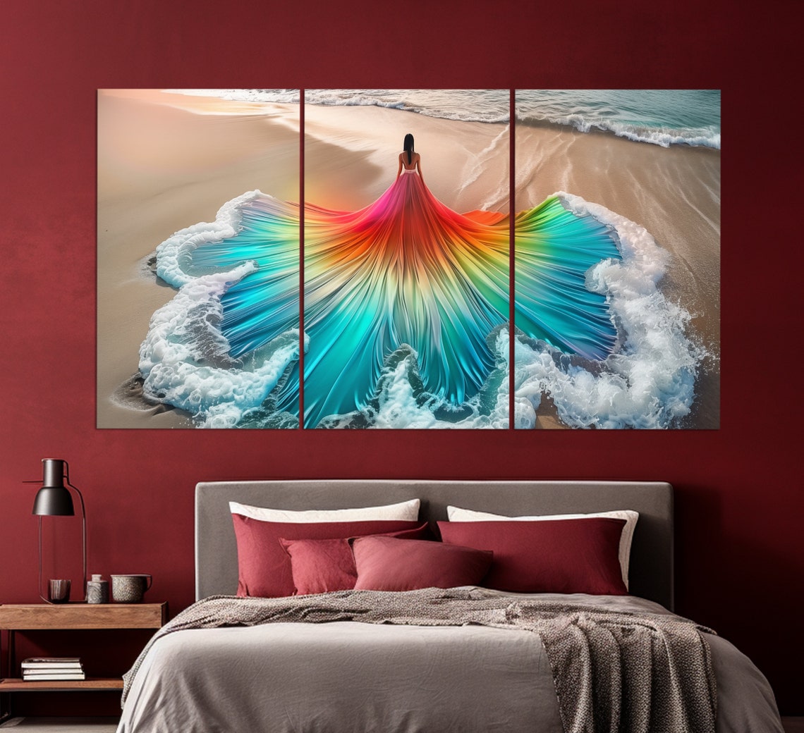 Beautiful Woman In The Dress Made Of Waves On The Beach Print Abstract Beach Wall Art Modern Fashion Wall Art Ocean Beach - Image 3