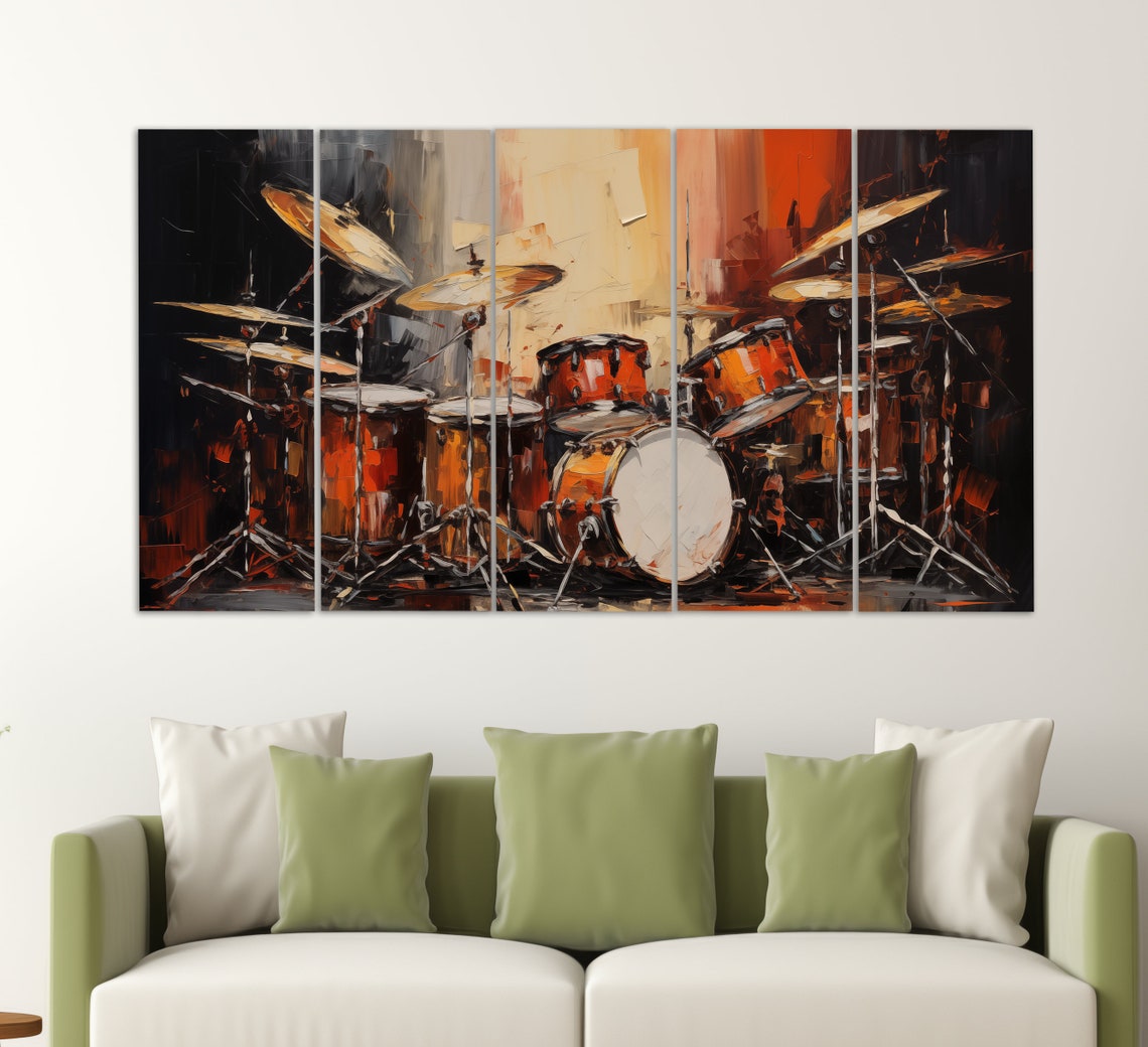 Drum Kit with Cymbals Oil Painting Warm Stage Lights Music Poster - Image 2
