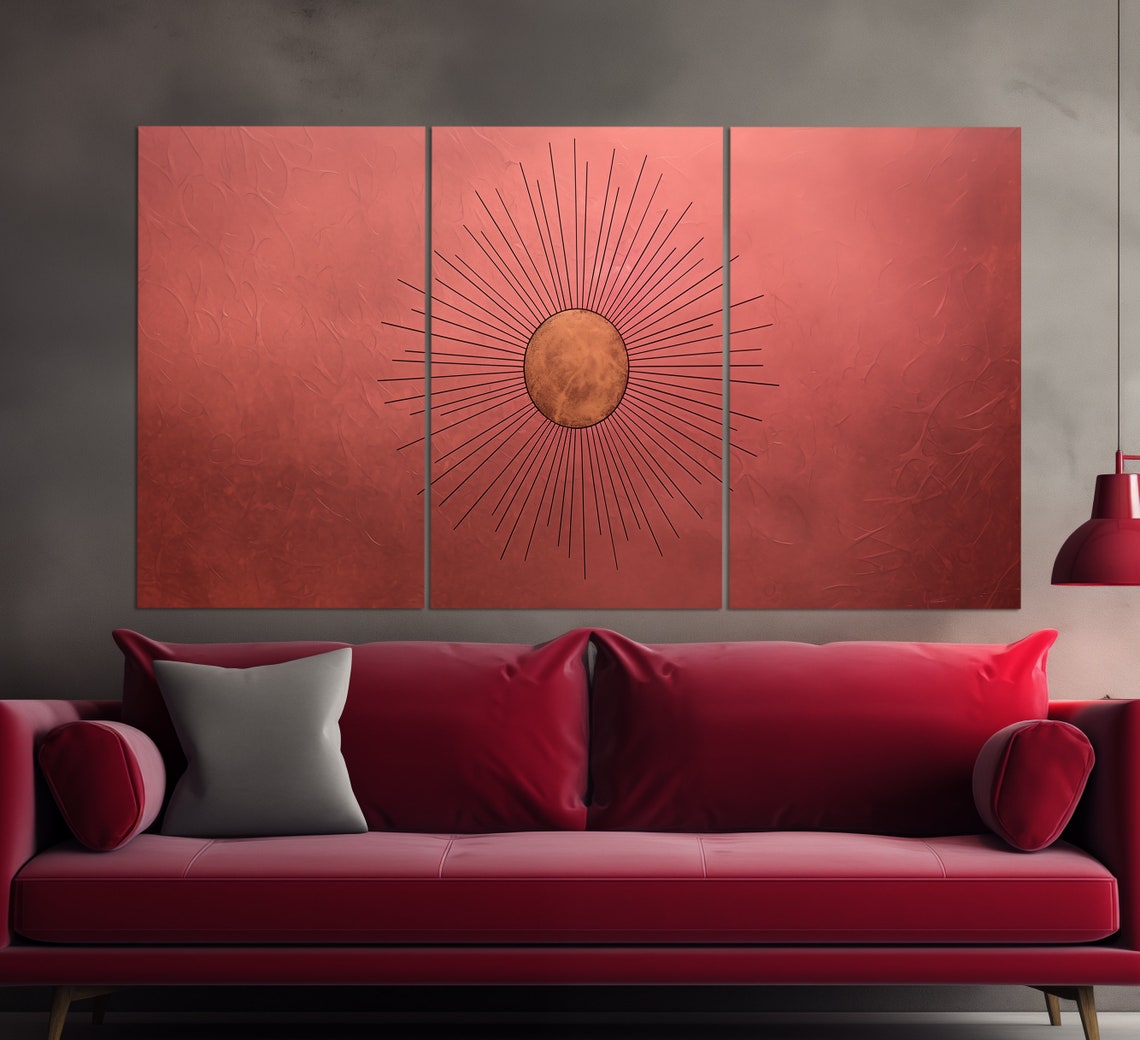 Minimalist Sunburst Line Art Coral Terracotta Modern Boho Poster - Image 2