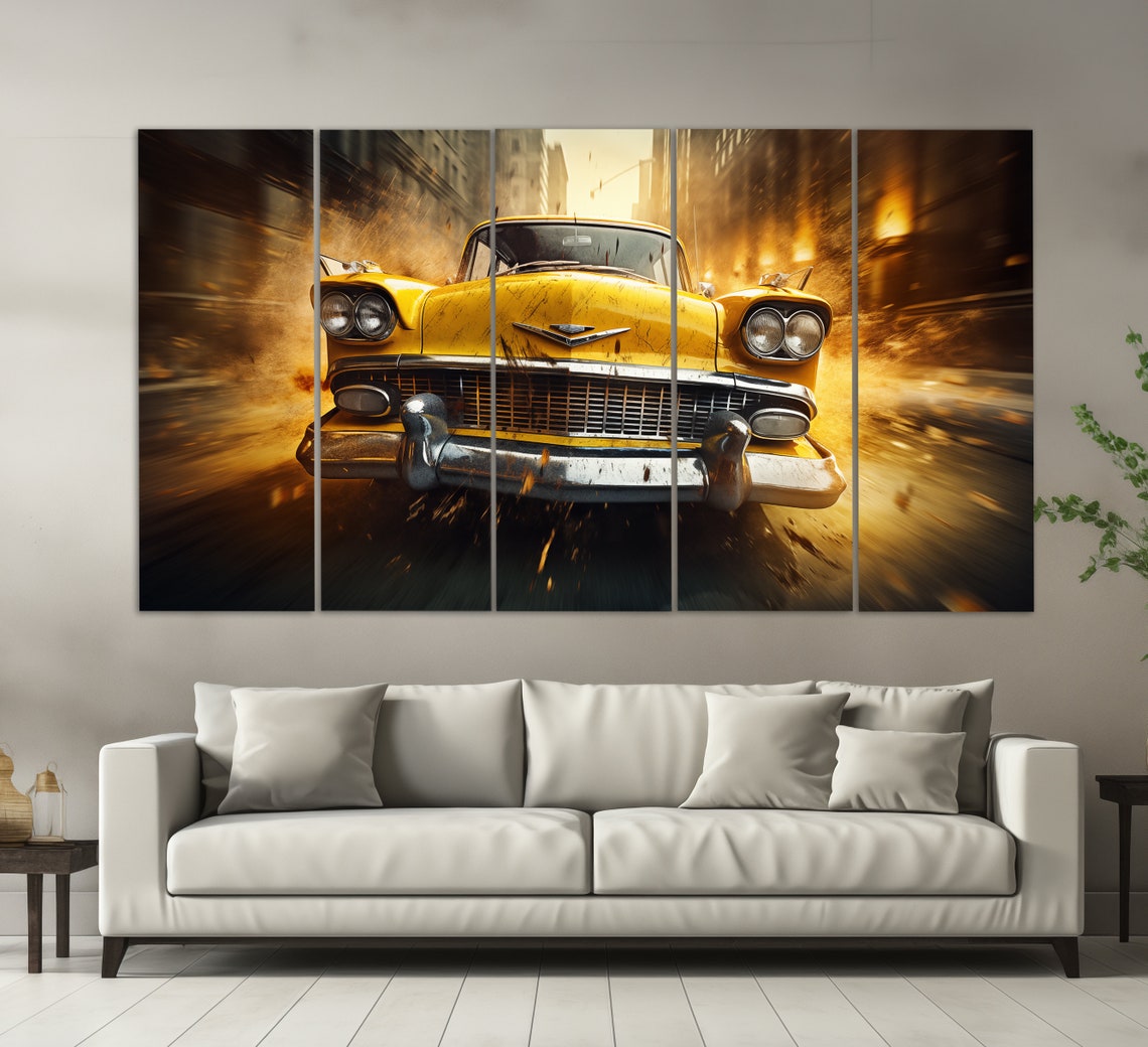 Retro Taxi Car Print In A Vintage Oil Painting Style Taxi Wall Art Vintage Taxi Print Taxi Driver Gift Taxi Office Decor - Image 5