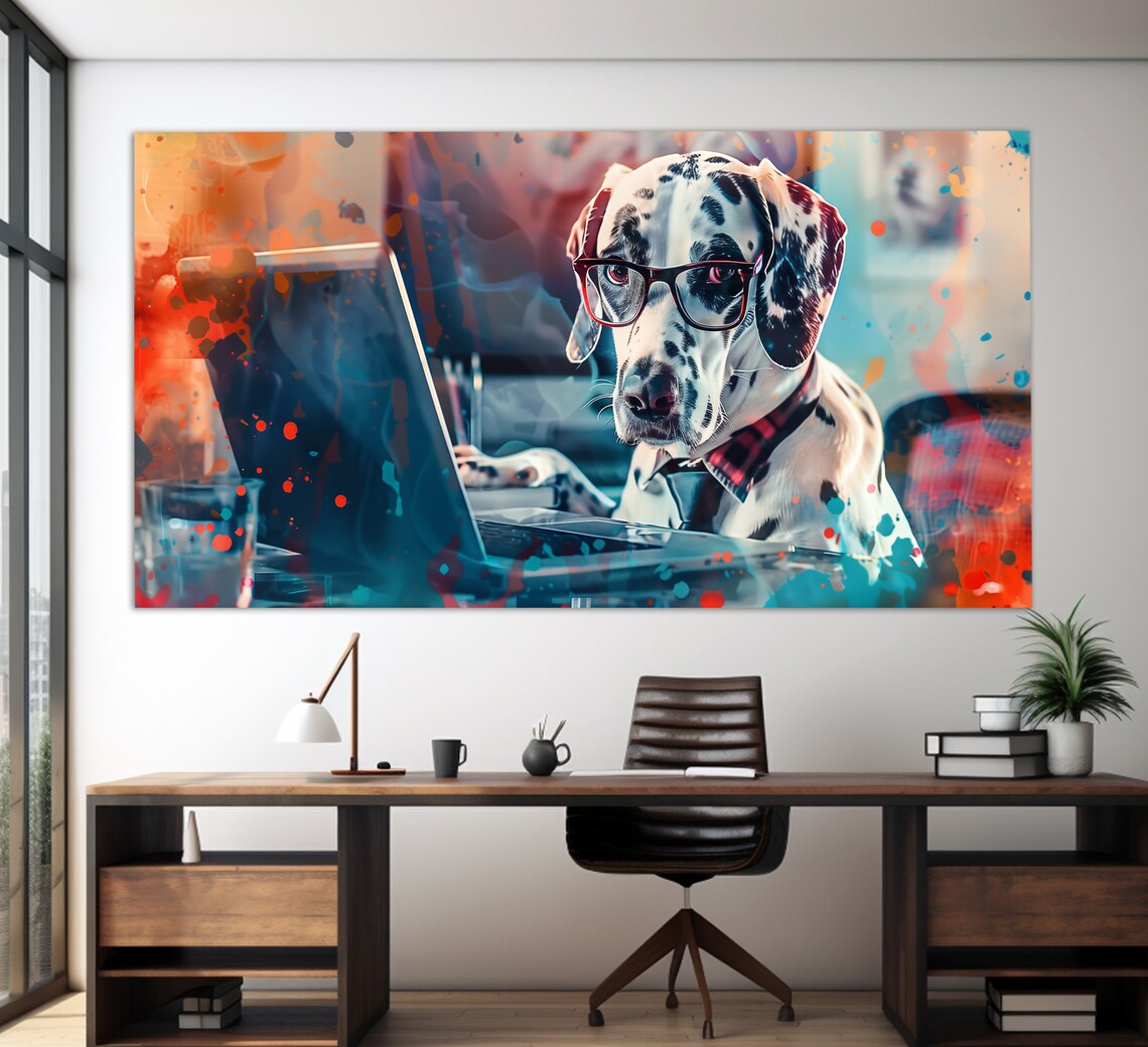 Dalmatian Dog Office Worker Laptop Funny Pop Art Bossy Attitude Poster