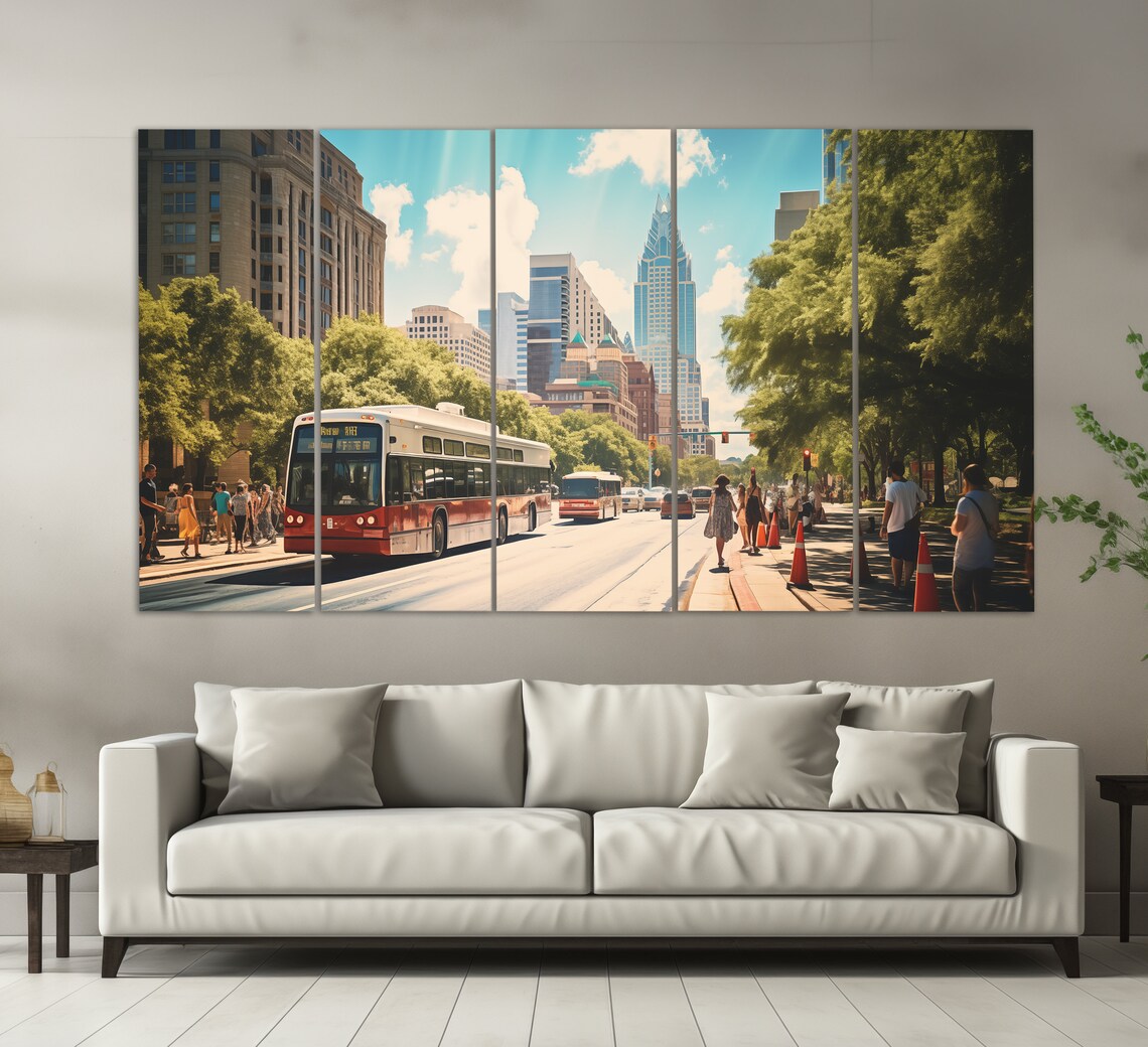 Austin Texas Downtown Street Bus Skyline Sunny Cityscape Travel Poster - Image 5