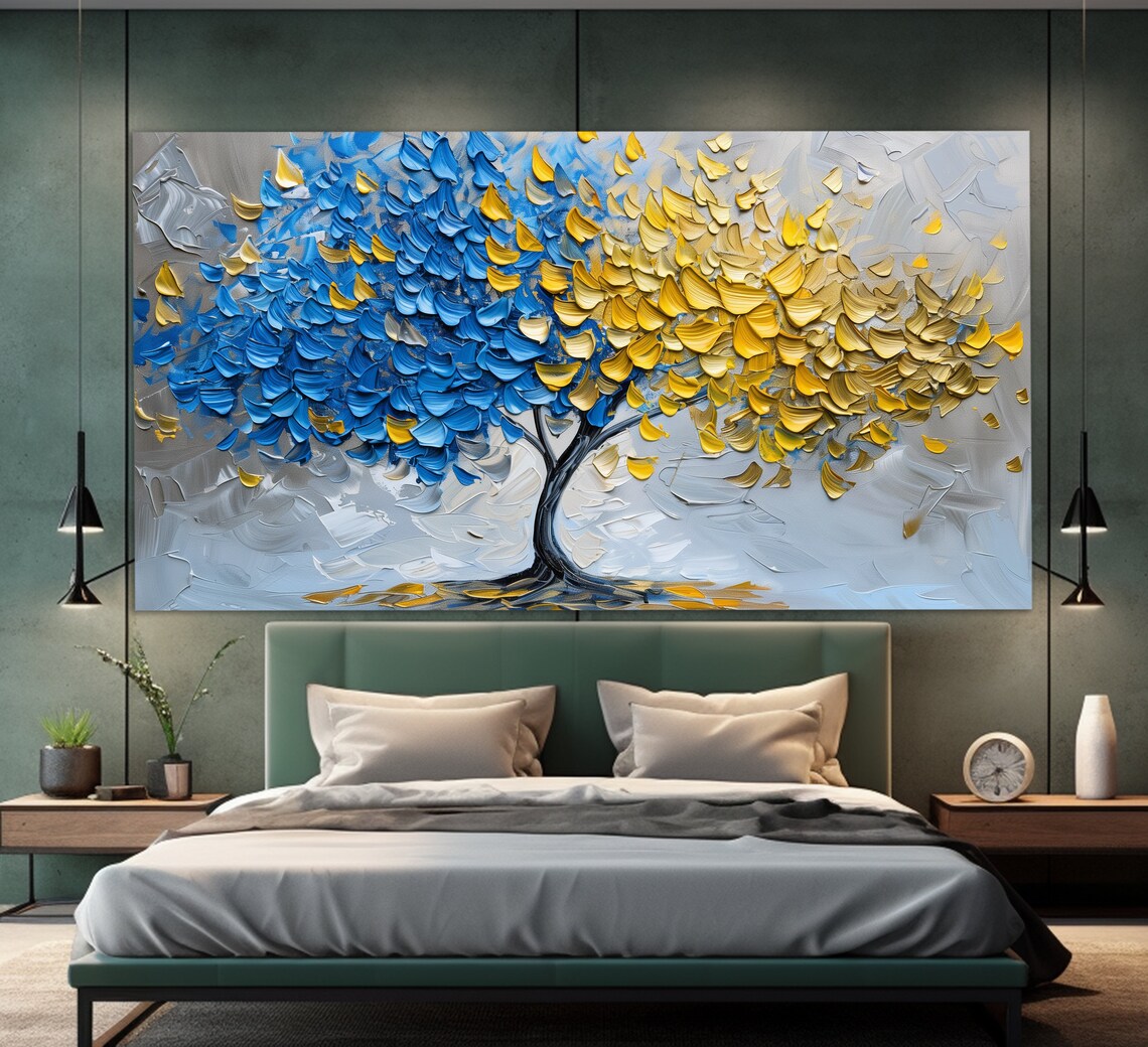 Abstract Blue And Yellow Tree, Oil Painting Art Print