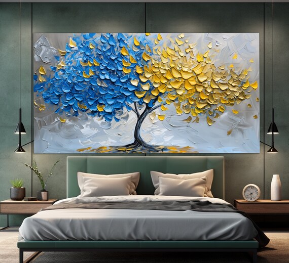 Abstract Blue And Yellow Tree, Oil Painting Art Print