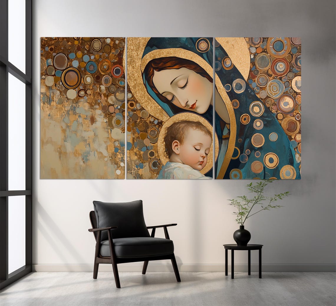 Virgin And Child Klimt Style Gold Madonna Religious Painting Wall Art - Image 6