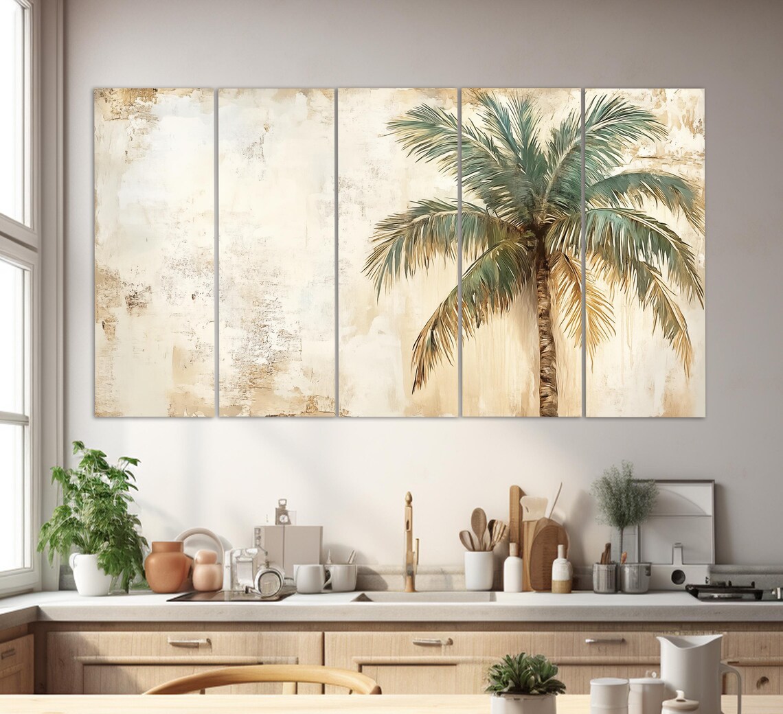 Abstract Palm Tree Art Print, Soft Green and Gold - Image 2