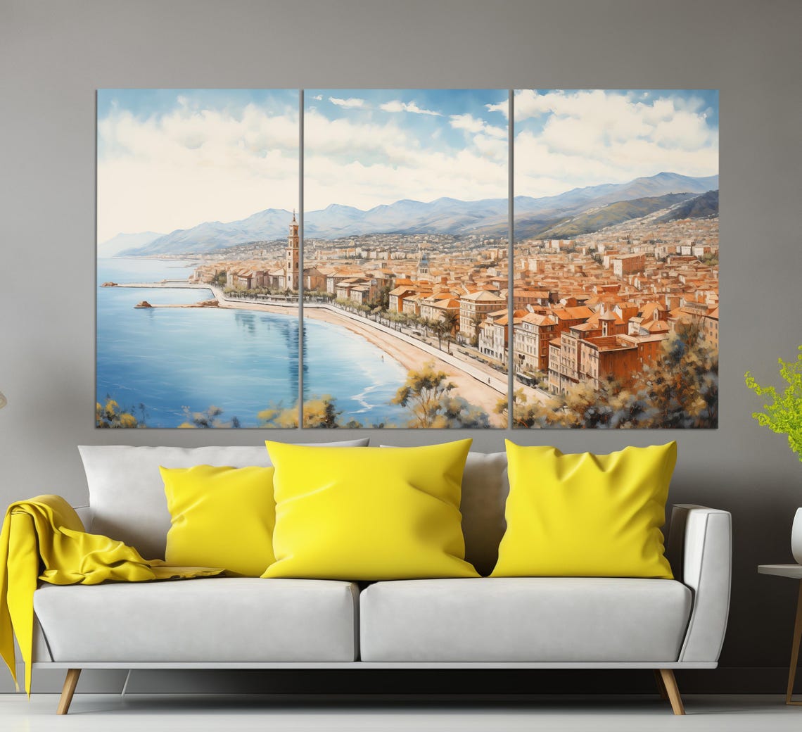 Menton France Riviera Coast Town Beach Mountains Vintage Poster - Image 2