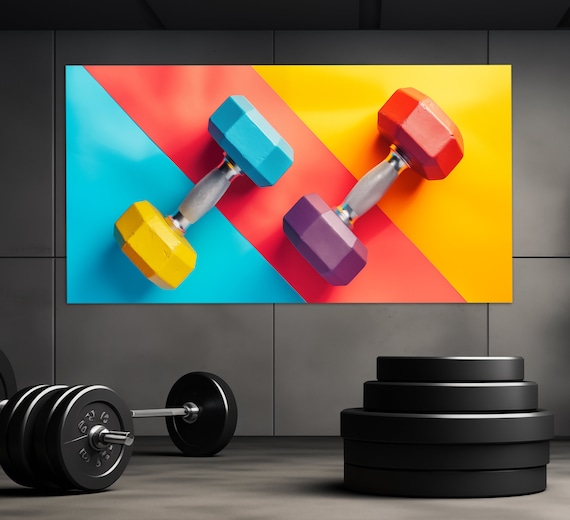 Colorful Dumbbells Pop Art Diagonal Fitness Wall Decor Gym Motivation Poster